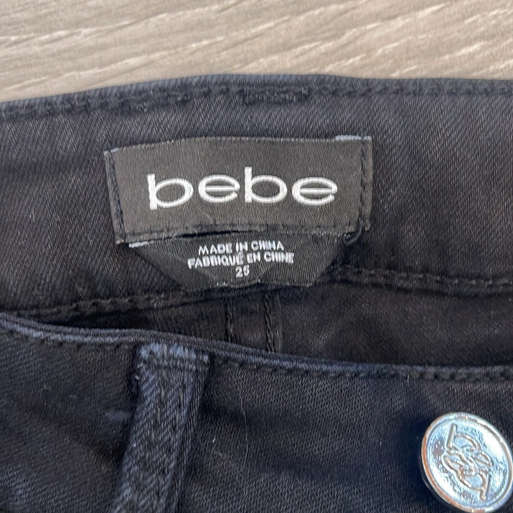 Bebe Black Skinny Ripped Jeans Size 25 - Picture 8 of 8